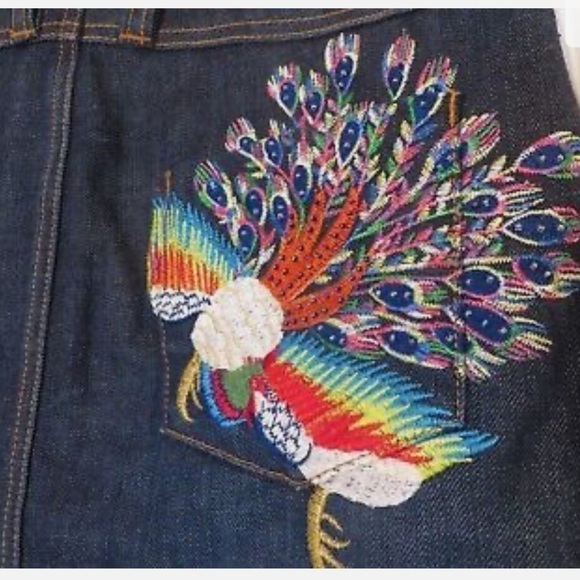 BUFFALO David Bitton Denim Skirt Peacock Embroider - Picture 6 of 6